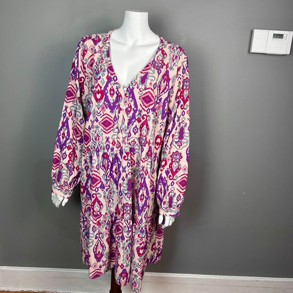 Beach Lunch Lounge dress‎ XXL 2XL Batik Print Cotton Blend Tiered Babydoll India